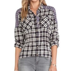 Free People - Plaid Button Front Flannel Shirt - Size S